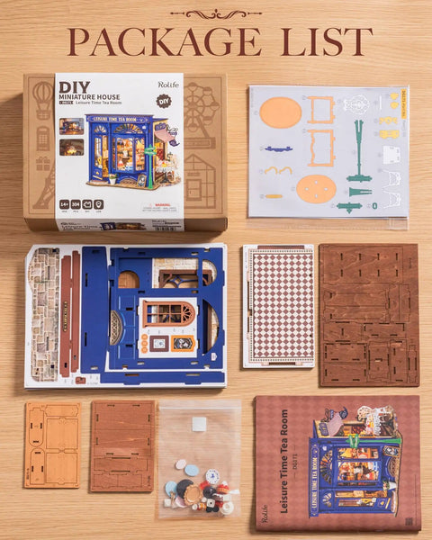 Edwardian Tea Room Dollhouse Kit With Open Facade Diorama Building For Adults One Eighteen Scale Totally Vintage Style Miniature Craft Kit For Home Decor And Gift For Women And Men With Detail Rich Interiors package contents