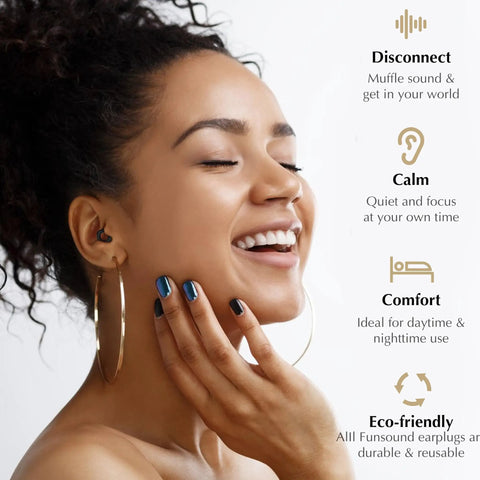 Woman using Ultra Soft Sleep Ear Plugs For Quiet Nights And Restful Sleep Reusable Noise Reduction Ear Plugs With Comfortable Fit For Light Sleepers On The Go And At Home