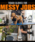 Heavy Duty 7 Mil Black Nitrile Disposable Gloves For Mechanics Built Different Rock Solid Puncture Resistance And Dang Good Grip Packaged In A Slick Dispenser Box used for grooming dogs, gardening, and drywall tasks.