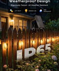 52Ft Solar String Lights For Outdoor Patio Waterproof With Remote And Timer, USB Or Solar Powered Dimmable Backyard Party Lights For Vibe, 15 Plus One LED Bulbs, Easy USB Charging, 26 Hours Runtime on a rainy evening.