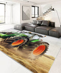 Green Rooster Themed Area Rug 3 By 5 Ft Low Pile With Non Slip Backing Machine Washable For Living Room Bedroom Nursery Office Entryway Dining Room Cozy Accent featuring a tractor design.