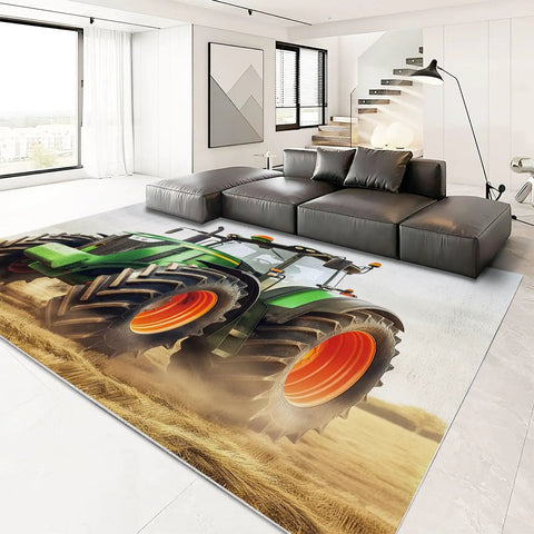 Green Rooster Themed Area Rug 3 By 5 Ft Low Pile With Non Slip Backing Machine Washable For Living Room Bedroom Nursery Office Entryway Dining Room Cozy Accent featuring a tractor design.
