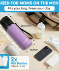 Rock Solid Electric Breast Milk Cooler Featuring Dual Four Ounce Insulated Storage Bottles with USB C, compact milk storage.