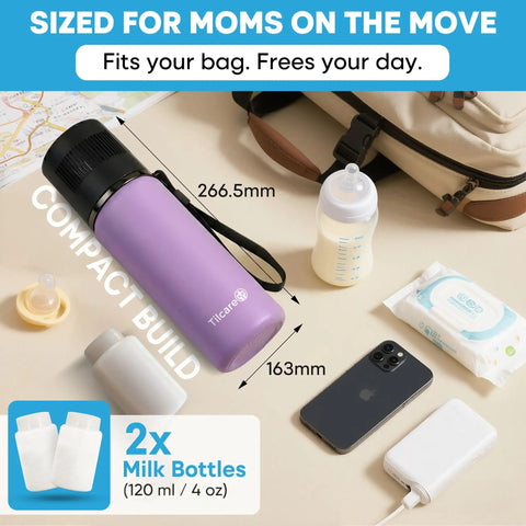Rock Solid Electric Breast Milk Cooler Featuring Dual Four Ounce Insulated Storage Bottles with USB C, compact milk storage.