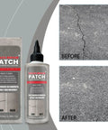 Product image showing Concrete Crack Filler And Sealant For Driveways And Patios No Mess Waterproof Joint Repair With High Elasticity Expansion Formula 100ml Volume And Self Leveling Agent Weather Resistant Polymer Sealant For Pavement next to before and after crack repair.