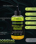 Front view of a DOSIDIAG universal leak detector dye bottle, 4 oz (120 ml), yellow UV-fluorescent liquid