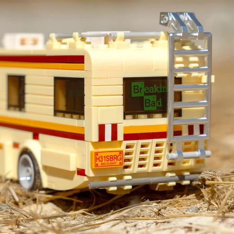 Back view of Breaking Bad RV Building Kit 477 Piece Dope Model Of Walter White Rolling Camper Van With Secret Lab Interior