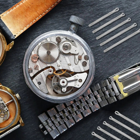 360Pcs Watch Band Link Cotter Pin Set For Stainless Steel Straps 6mm To 23mm Sizes with watch parts and band on slate