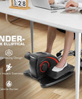 Person using Under Desk Elliptical Machine With LCD Display Electric Seated Pedal Exerciser Portable Quiet Mini Elliptical For Home Use 2 In 1 Power And Manual Modes Compact Low Impact Leg Exerciser For Office Or Living Room Dark Black under desk