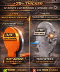 Comparison of 3/8 inch AR500 auto-reset steel target with thin steel, highlighting durability and lifespan for outdoor range training.