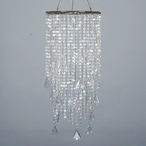 Two Tier Sparkling Iridescent Acrylic Beaded Hanging Chandelier Light Fixture For Weddings Prom Dance Floor Ready Decor Centerpieces And Party Decor W8.5 X H20 For Any Event And More