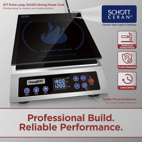 Induction Cooktop Pro Grade 1800W Commercial Burner With Premium Glass And Large Heating Coil NSF Certified Chef Edition