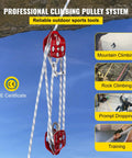 Heavy Duty Twin Sheave Block And Tackle With 1/2 Inch Braided Poly Rope, 7700 Lb Break Rating, Forged Aluminum Double Pulley Rigging System Built Like A Tank For No Sweat Heavy Hauling in use outdoors.