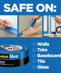 Three panels showing Original Multi Surface Painter's Tape 1.41 Inch Wide Blue Masking Tape For Indoor And Outdoor Use on surfaces.