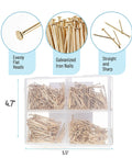 Gold Finish Nail Kit With 600 Nails In Four Sizes For Picture Hanging And Woodworking storage box with nails visible