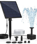 Solar Fountain Pump For Bird Bath And Small Pond Two Point Five Watt With Dry Run Protection, showing adjustable ground stake and accessories.