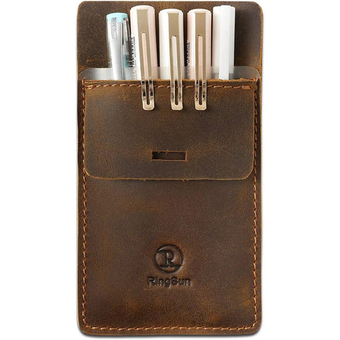 Mens Pocket Protector Full Grain Leather Heavy Duty Pen Holder For Shirts And Lab Coats Holds Six Pens