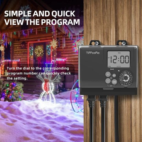 Hassle Free Digital Outdoor Timer Rock Solid Weatherproof Build features a display and dial programming for easy use.