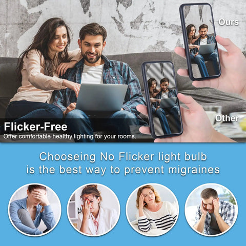 Couple using laptop with flicker-free light comparison, showing reduced screen glare and comfort with 10 Pack G9 LED Bulbs.