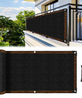 3x10 Black Fence Privacy Screen For Outdoor Shade And Balcony Decor, Heavy Duty HDPE Mesh Fence Cover For Apartments, Deck, Backyard, Or Pool Area, Delivers 95 Percent Shade And Real Privacy on a balcony