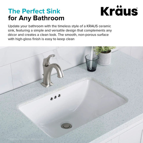 Elavo 21 Inch Rectangular Undermount White Porcelain Bathroom Sink With Overflow installed in a modern vanity countertop.