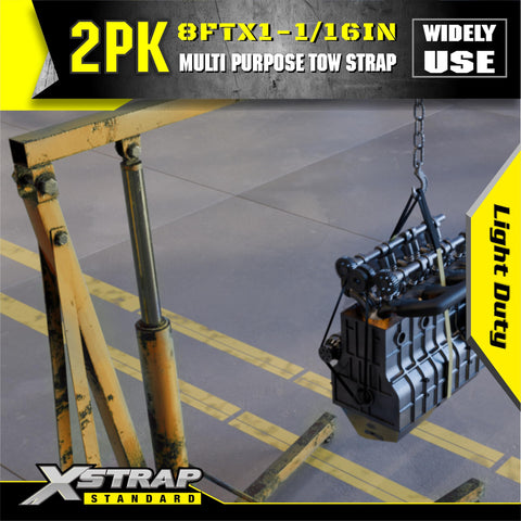 Two Pack 1 Inch By 8 Foot Beefy Lift Slings With Wear Guard Ends lifting engine block in workshop