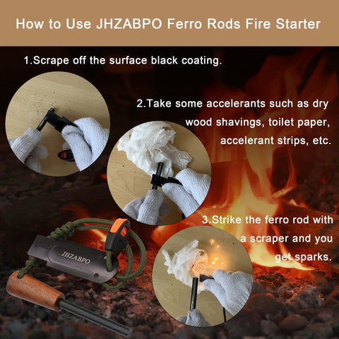 Ferro Rod Survival Kit With Flint And Steel Fire Starter and Whistle Easy Grip Emergency Fire Starter Tool for Camping and Hiking
