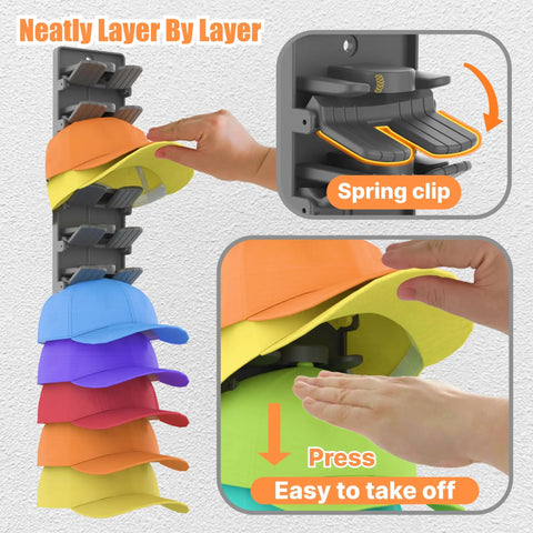 Next Level Wall Mounted Hat Racks For Baseball Caps And Snapbacks Featuring Clutch Spring Clip Grip To Stack Your Stash Securely On Cabinet Doors Or Closets Today In Matte Black