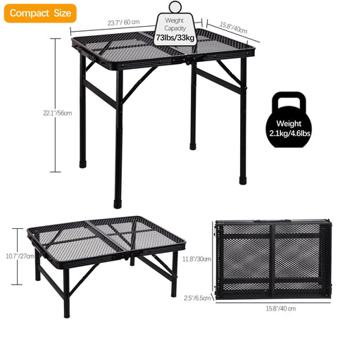Portable Folding Table For Camping And BBQ, Lightweight Metal Side Table For Picnics And Patio, 23 X 15 Inches in folded position.
