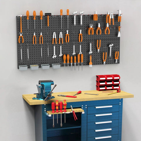 Metal Pegboard Kit For Wall And Garage Storage With Accessories And Hooks Modular Tool Organizer Board For Workbench Durable Steel Black Includes Heavy Duty Hooks And Bins