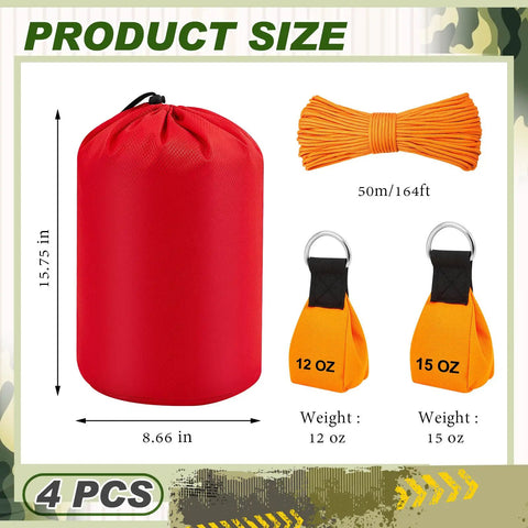 Arborist Throw Line Kit With 164 Ft Polyester Rope 12 Oz And 15 Oz Throw Weights Storage Bag All In One Tree Climbing Gear