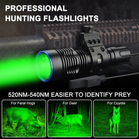 UC20 Green Hunting Light Flashlight Kit With 2000 Lumens And 1586 Yard Reach Green LED Weapon Light on Picatinny Rail