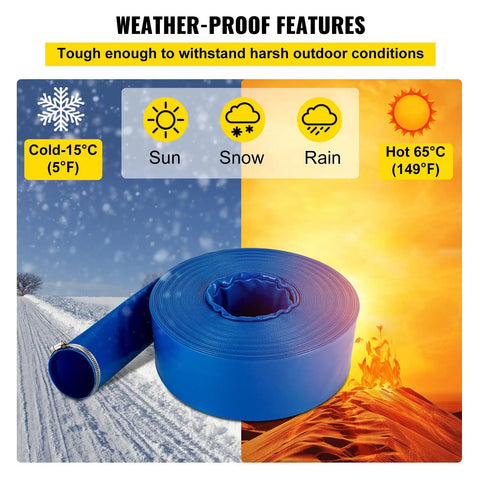 Heavy Duty PVC Lay Flat Discharge Hose 3 Ft By 105 Ft With Clamps For Pool Backwash And Water Transfer Weather Resistant