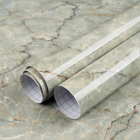 Marble Grey Green Self Adhesive Contact Paper 160 x 36 Inch Peel And Stick Vinyl Wallpaper showing rolled design