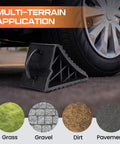Heavy Duty 4 Pack Wheel Chocks For Travel Trailers And RVs With Portable Handle Pro Grade Tire Chocks for stability on various terrains