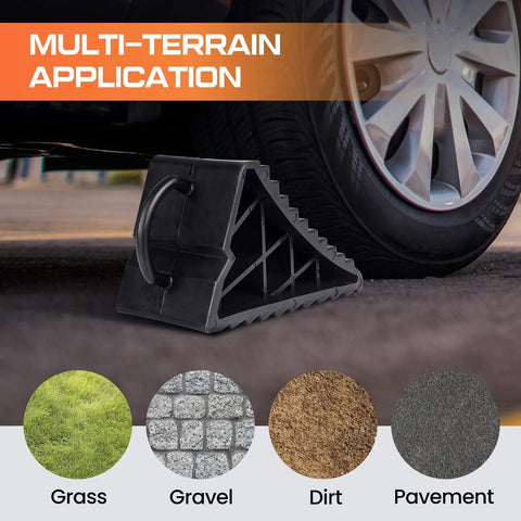 Heavy Duty 4 Pack Wheel Chocks For Travel Trailers And RVs With Portable Handle Pro Grade Tire Chocks for stability on various terrains