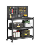 Heavy Duty Steel Workbench With Pegboard On Wheels For Garage And Workshop Built Tough Adjustable Height Tool Table 48x34x18 Black