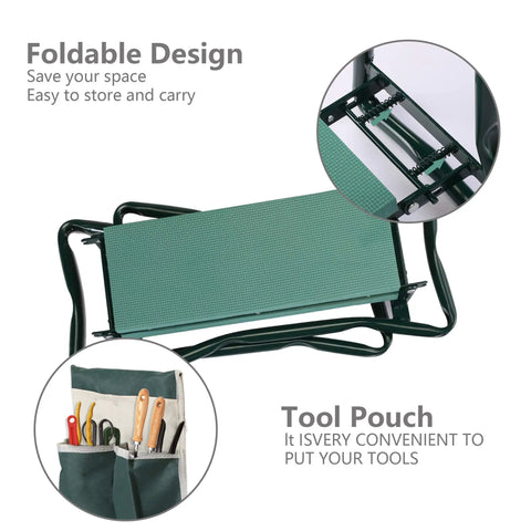 Garden Kneeler And Seat Foldable Stool With Thick EVA Pad And Dual Tool Pouches Converts To A Comfortable Garden Bench Portable