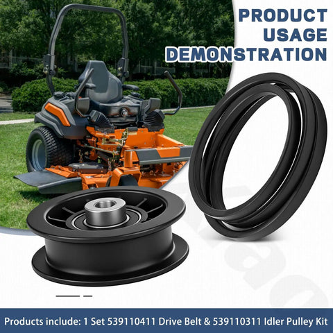 Heavy Duty Drive Belt And Idler Pulley Kit Replacement For Lawn Mowers Fits Z254F with mower in background