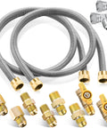 2 Pack 48 Inch Gas Hose Connector Universal Gas Appliance Hook Up Kit with 1/2 Inch On/Off Valve and Four Couplings