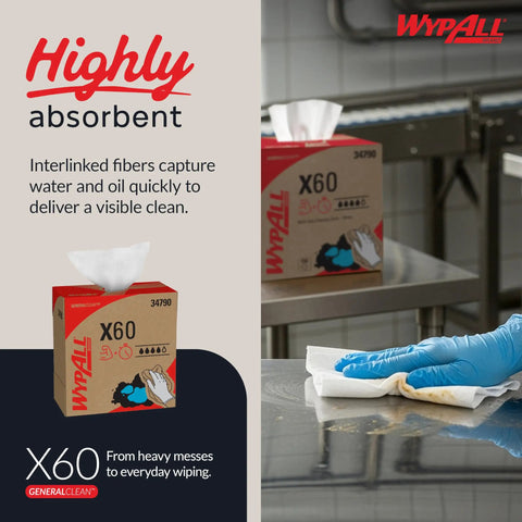 GeneralClean X60 Multi-Task Cleaning Cloths Pop-Up Box, 118 Sheets per Box, wiping stainless steel surface in kitchen.