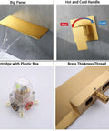 Wall Mount Waterfall Bathroom Sink Faucet In Gold Brass With Wide Spout Wall Mounted Bathroom Faucet Featuring Upgrade Rough In Valve Body
