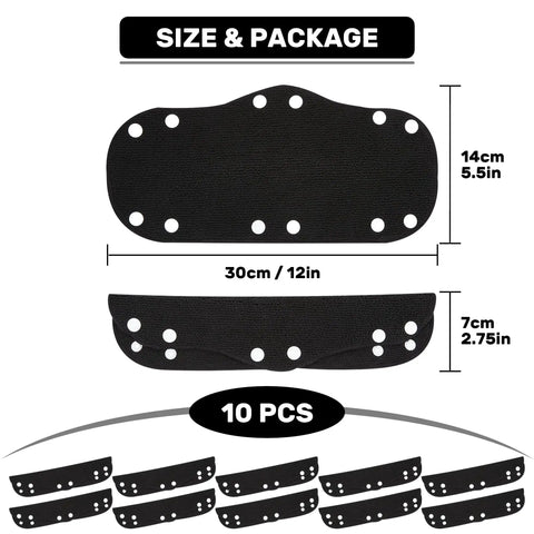Image of 10 Pack Cotton Hard Hat Sweatbands 10 Inch By 5.5 Inch Liner Washable Reusable Inner Bands With 8 Snap Fasteners Black, size display