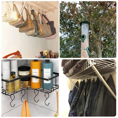 7 Pack S Hooks With Safety Buckle For Heavy Duty Hanging On Small Diameter Rods used in closets and garden setup.