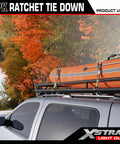 Tough As Nails Camo Ratchet Tie Down Straps Eight Pack One Inch By Ten Feet Three Hundred Pound Working Load Limit Nine Hundred Pound Break Strength securing a kayak on a truck bed roof rack.