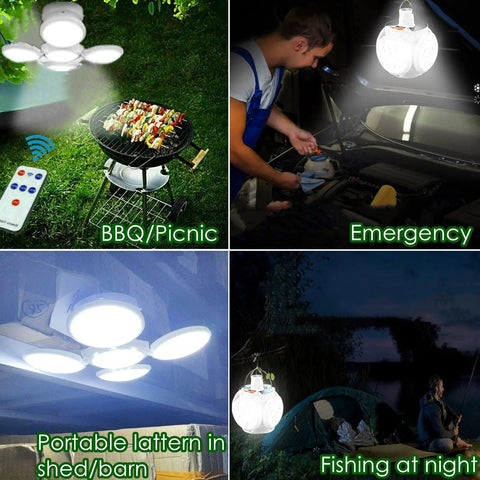 Solar Camping Lantern With Remote And USB Tent Light For Emergencies On The Go in various outdoor and emergency settings.