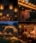 Solar Powered Flickering Flame String Lights For Outdoor Decor 50.7Ft Total Length 15 Warm White LED Bulbs Waterproof Garden