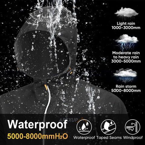 Packable Mens Rain Jacket With Reflective Zipper Ultralight Waterproof Windbreaker Hooded Raincoat For Outdoor Run Hike Travel And Cycle All Weather Black Large in heavy rain demo