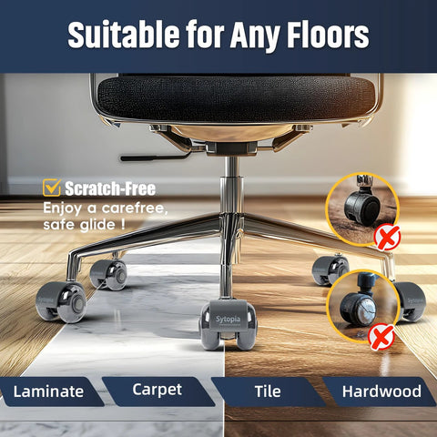 2-Inch Desk Chair Caster Wheels Set Of 5 For Carpet And Hardwood Floors installed on office chair, dark grey, universal fit