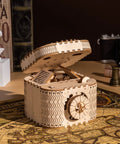 3D Wooden Gear Puzzle Box For Adults And Teens 14 And Up, Laser Cut Mechanical Model Kit Treasure Box With 158 Pieces, open lid on desk